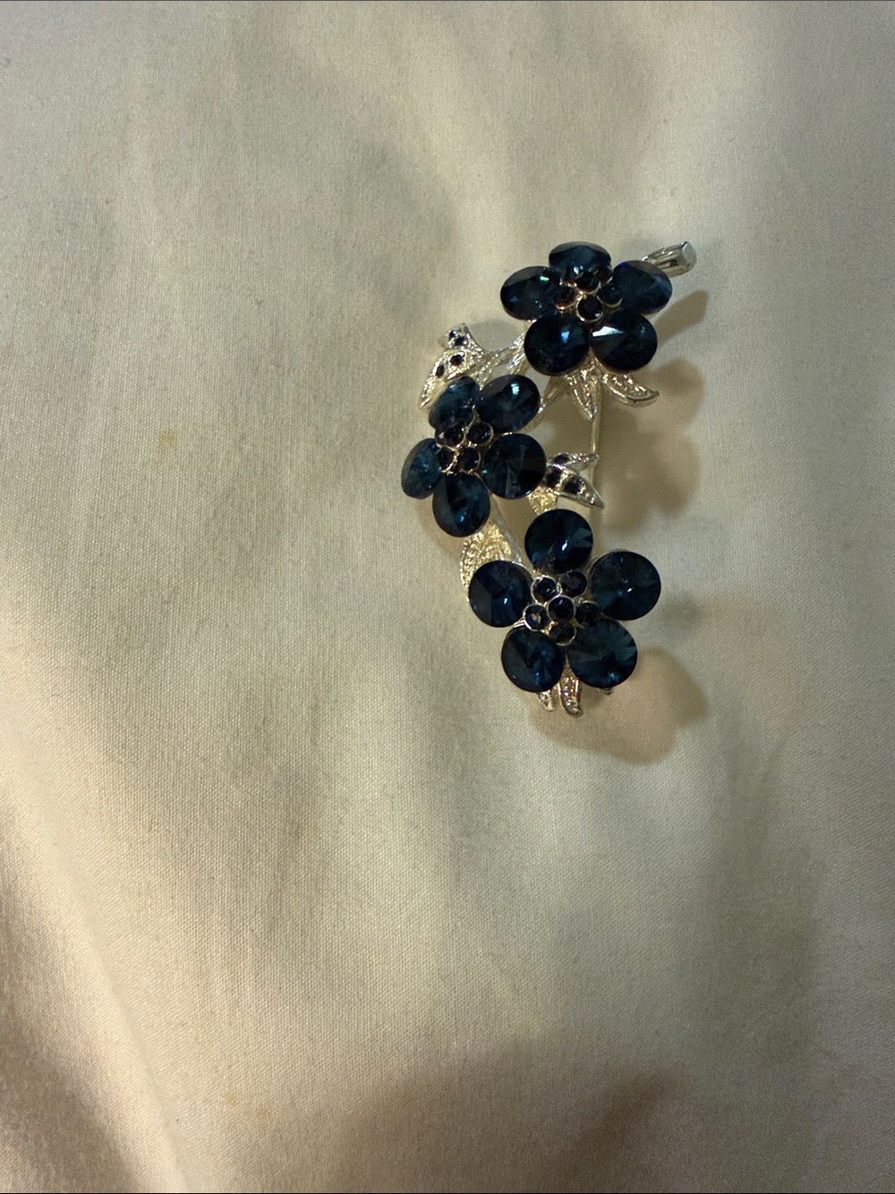 Floral Crystal Pendant Necklace - Navy Blue Flower Design